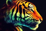 Computer Generated Tiger digital art with a realistic fur texture mixed with oil painting. 