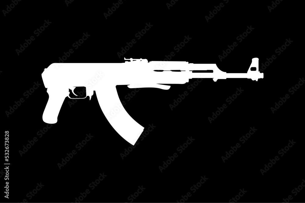 Silhouette of the AK 47 Gun for Pictogram or Graphic Design Element. Vector Illustration Silhouette of the AK 47 Gun for Pictogram or Graphic Design Element. Vector Illustration