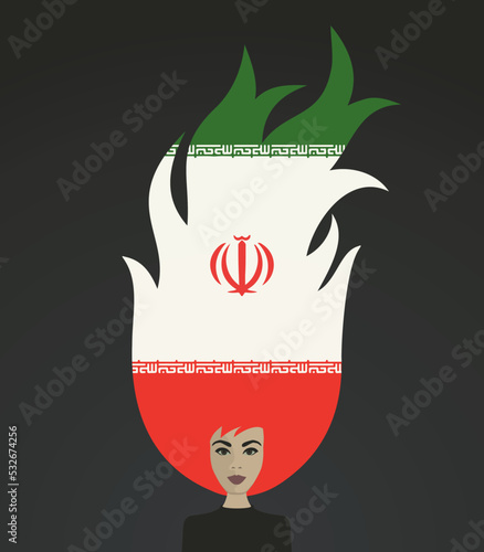 Beautiful iranian women lets her hair free from hijab, protest in iran solidarity art