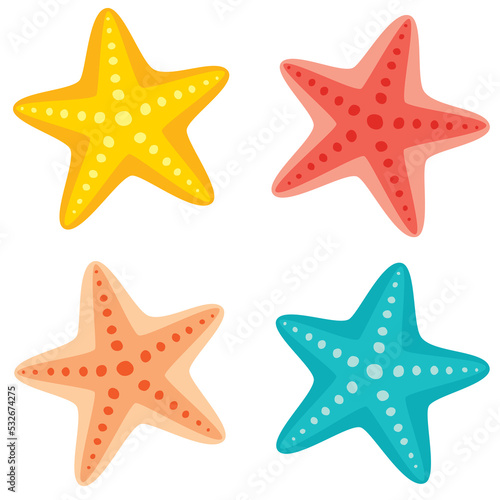Cartoon Drawing Of Colorful Starfishes