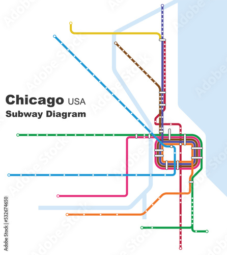 Layered editable vector illustration of the subway diagram of Chicago,USA.