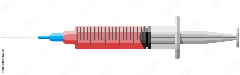 Medical plastic syringe with red liquid. Medical plastic syringe with red liquid.