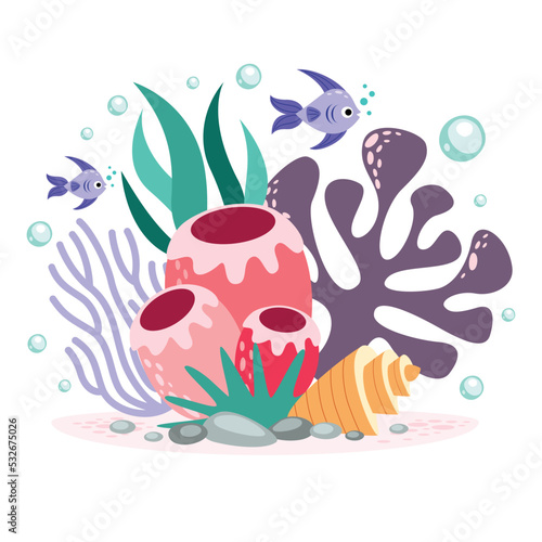 Flat Drawing Of Colorful Corals