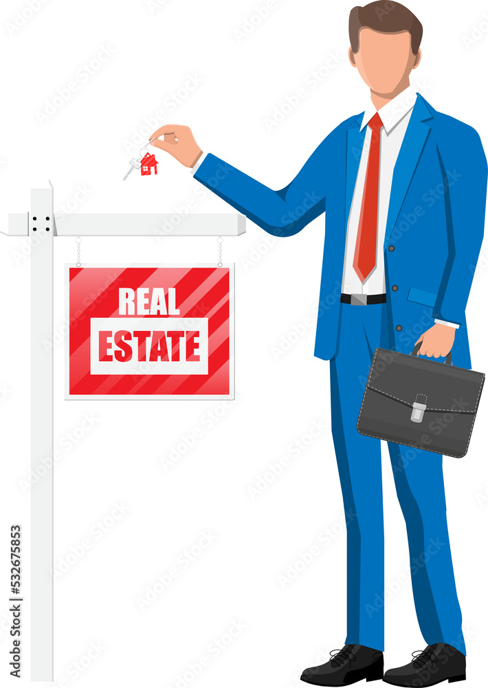 Businessman or realtor holding key. Businessman or realtor holding key.