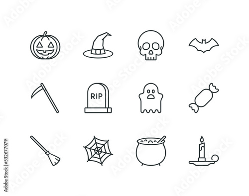 Halloween line icon set with the spooky season related icons