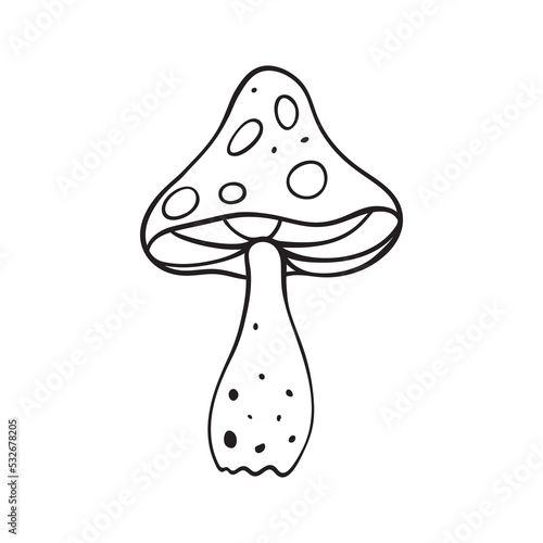 Isolated vector illustration of mushroom. Cute thin line icon for design, cover etc.