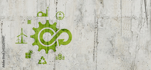 circular economy icons on wall background	 photo