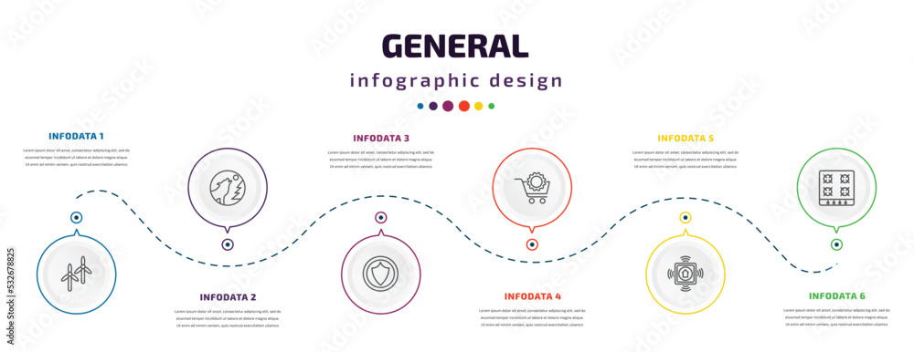 general infographic element with icons and 6 step or option. general icons such as renewable energy label, wolf howling, insurance with a button, procurement, smart home hub, hob vector. can be used general infographic element with icons and 6 step or option. general icons such as renewable energy label, wolf howling, insurance with a button, procurement, smart home hub, hob vector. can be used