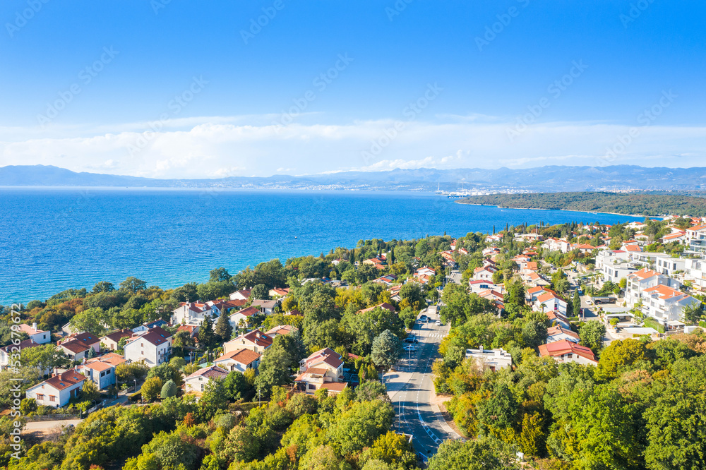 Aerial view of town of Njivice on the island of Krk, Croatia
