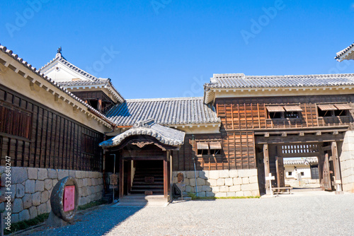 The main gate of Matsuyama castle in Matsuyama city, Ehime prefecture, Shikoku, Japan.