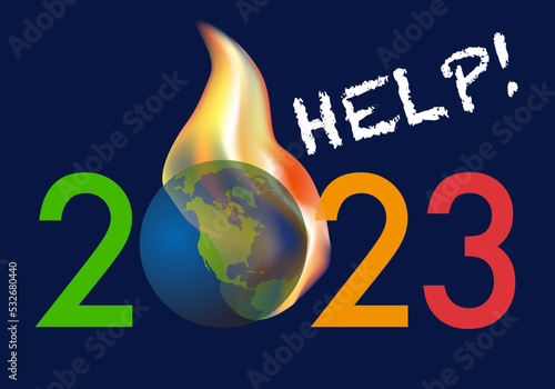Carte de vœux 2023 sur le thème de l’environnement et de la lutte contre le dérèglement climatique avec le symbole de la terre qui brûle.