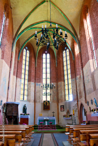 The interior of the church of Saint Stanislaw Kostka (former Templar chapel) at Chwarszczany, West Pomeranian voivodeship, Poland.