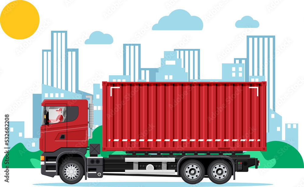 Naklejka premium Delivery container vehicle at cityscape