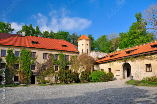 Pieskowa Skala - limestone cliff and renaissance castle near Soluszowa village, Lesser Polan Voivodeship.