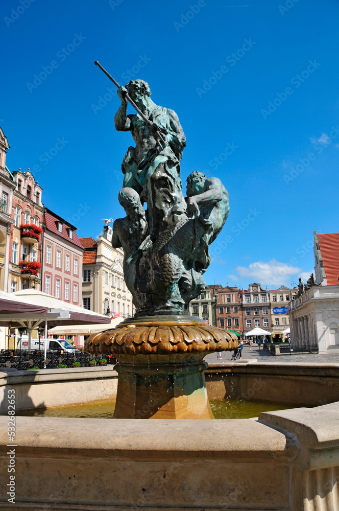 Neptune`s fountain. Poznan, Greater Poland Voivodeship, Poland.