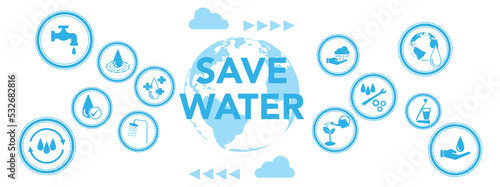 Water saving concept. Love the earth. Clean water. Take care of water. Save water. Icon with vector illustration.