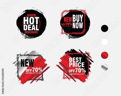 brush Set of promotion badge vectors,golden budges, Collection of brush stroke sale banners