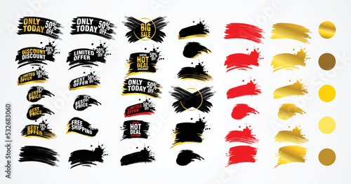 Modern sale stickers and tags colorful collection, Colorful sales label collection, with brush black, red, gold