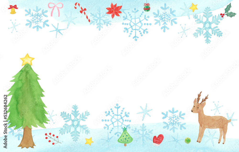 水彩絵の具で描いたクリスマスの背景フレーム