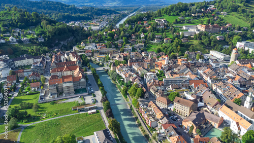 Aerial view of Feldkirch city, Austria - Schattenburg - Katzenturm - Europe attractions