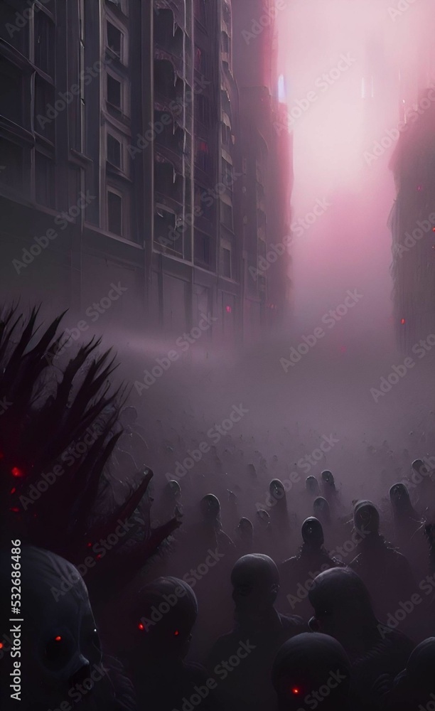 Army of zombies in the city. epidemic