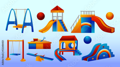 Playground equipment and kindergarten school elements collections with cute and simple design
