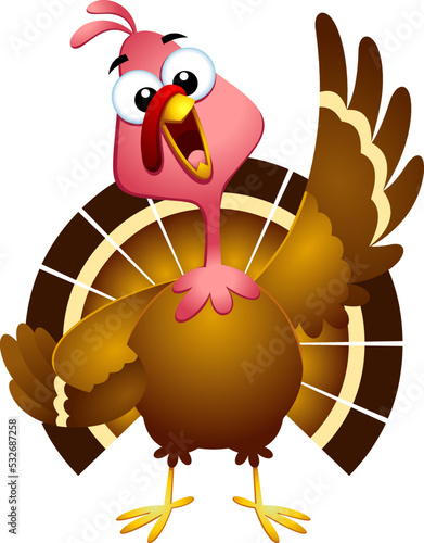 Cute Turkey Baby Cartoon Character Waving. Vector Illustration Flat Design Isolated On Transparent Background