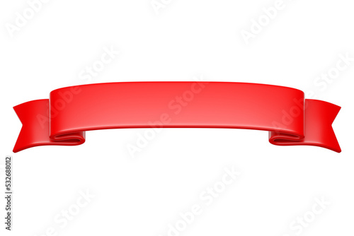 3d label ribbon. Glossy red blank plastic banner for advertisment, promo and decoration elements. High quality isolated render