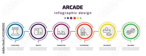Fotografiet arcade infographic template with icons and 6 step or option
