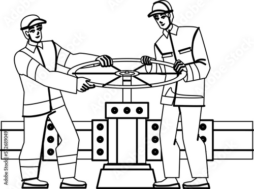 pipeline workers line pencil drawing vector. gas oil pipe engineer, factory industry, work energy pipeline workers character. people Illustration