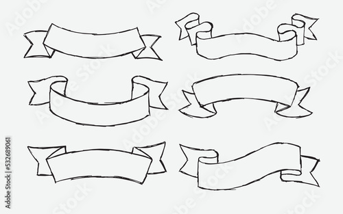Hand drawn set of different ribbons. Design elements for greeting cards  banners  invitations. Sketch  vector illustration