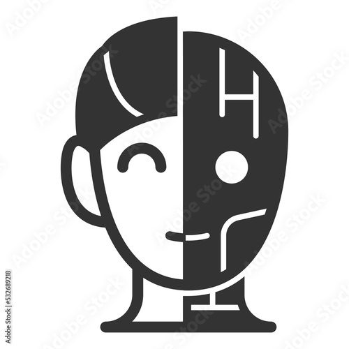 Robot man, half human, half robot - icon, illustration on white background, glyph style