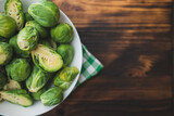 Close-up of Brussels sprouts in a plate. Green Brussels sprouts. Healthy Eating. Diet. healthy food products.