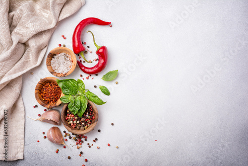 Bright spices or seasonings for tasty, healthy and aromatic cooking