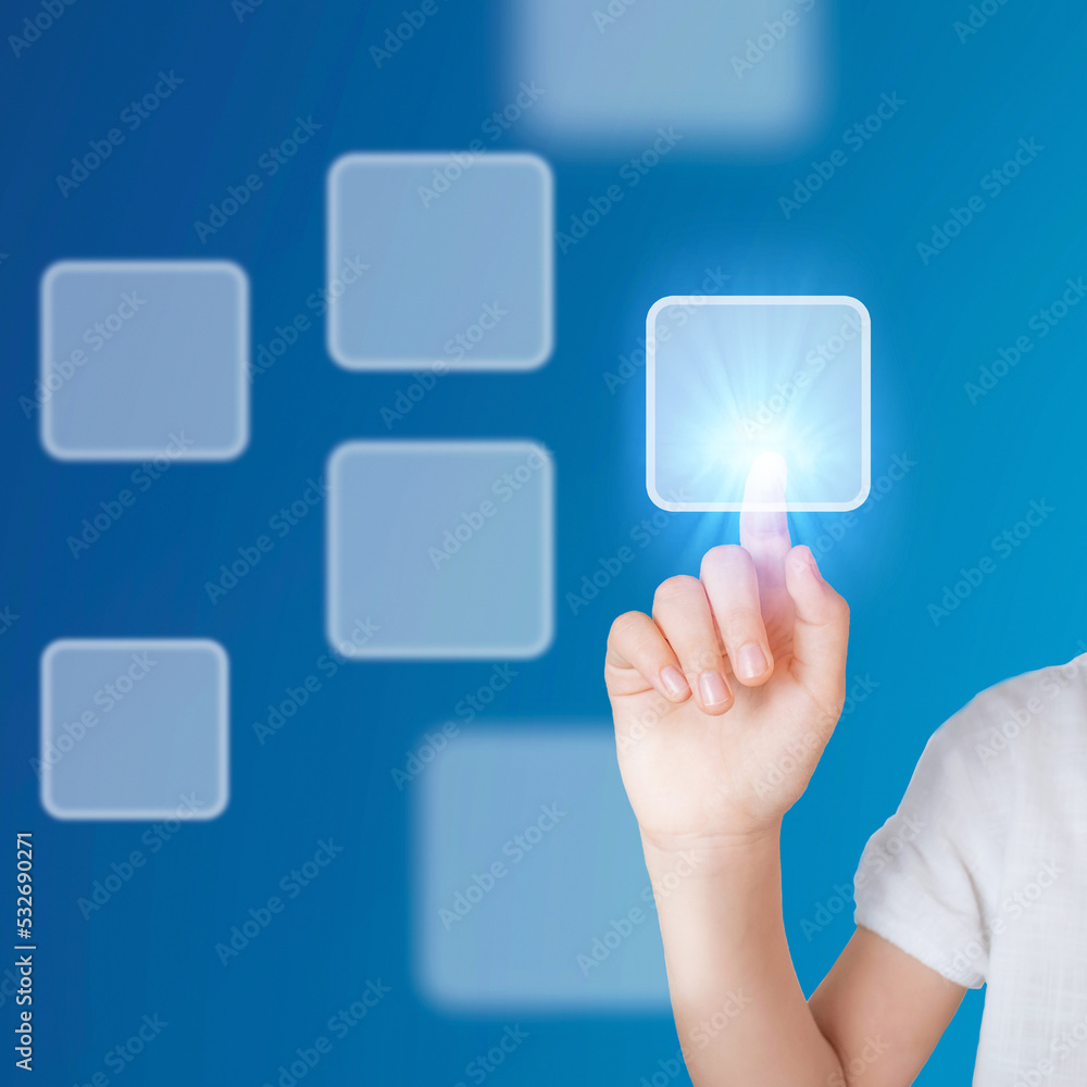 hand using fingerprint to select on the touch screen,hologram control panel or interface, to enter the Internet for information data networks, online education hand using fingerprint to select on the touch screen,hologram control panel or interface, to enter the Internet for information data networks, online education