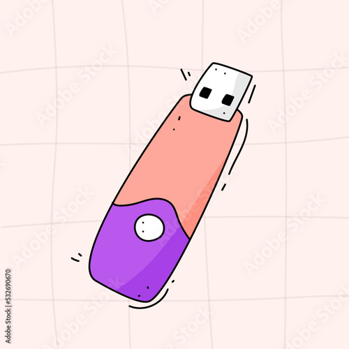 Hand drawn illustration of a flash drive in the style of the 90s on a checkered background