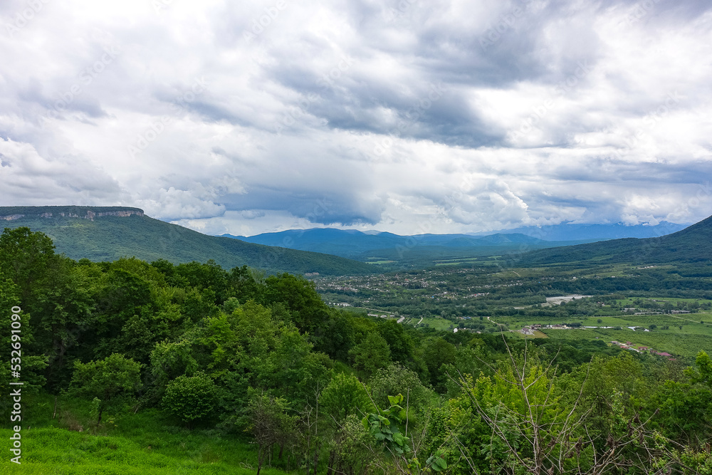 View of the Lago-Naki plateau in Adygea. The Caucasus Mountains. Russia 2021