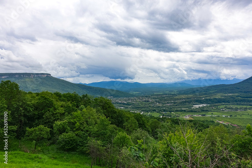 View of the Lago-Naki plateau in Adygea. The Caucasus Mountains. Russia 2021