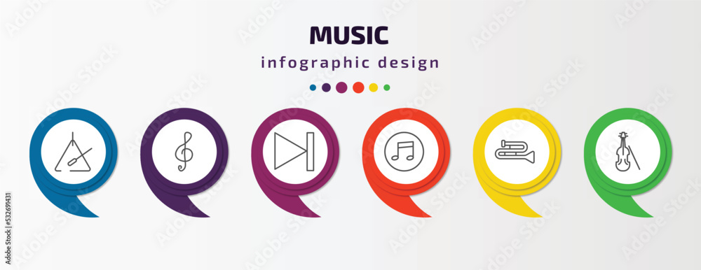 music infographic template with icons and 6 step or option. music icons such as music triangle, treble clef, skip, flat, trombone, violoncello vector. can be used for banner, info graph, web, music infographic template with icons and 6 step or option. music icons such as music triangle, treble clef, skip, flat, trombone, violoncello vector. can be used for banner, info graph, web,