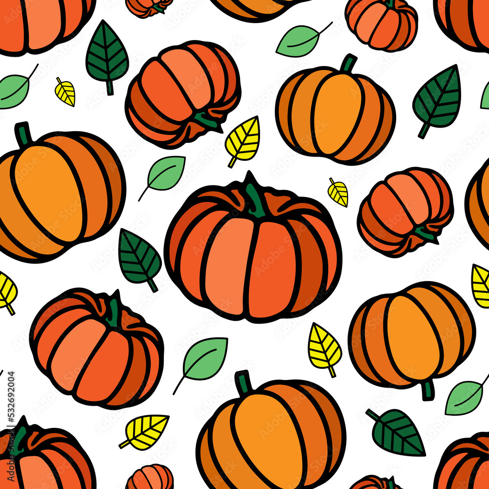 Vector pumpkin vegetable print. Halloween, Thanksgiving seamless pattern.