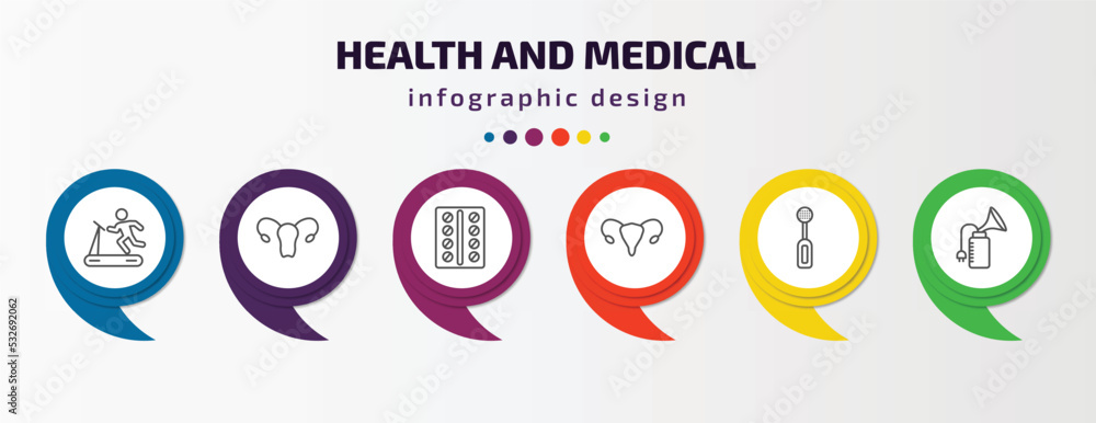 health and medical infographic template with icons and 6 step or option. health and medical icons such as treadmill, gynecology, contraceptive pills, uterus, electric toothbrush, breast pump vector. health and medical infographic template with icons and 6 step or option. health and medical icons such as treadmill, gynecology, contraceptive pills, uterus, electric toothbrush, breast pump vector.