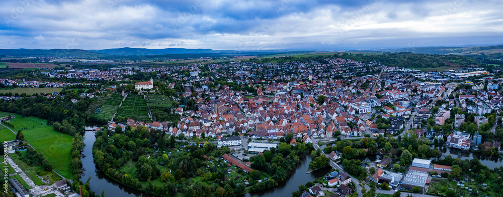 Aerial view around the old town of the city  Vaihingen an der Enz in Germany  
