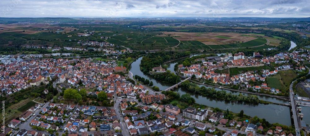 Aerial of the town Lauffen am Neckar in Germany