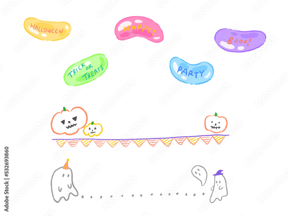 Fototapeta premium Halloween decoration Jelly beans logo line Simple and cute hand drawn illustration / ハロウィンの飾り ゼリービーンズのロゴ ライン シンプルでかわいい手描きイラスト