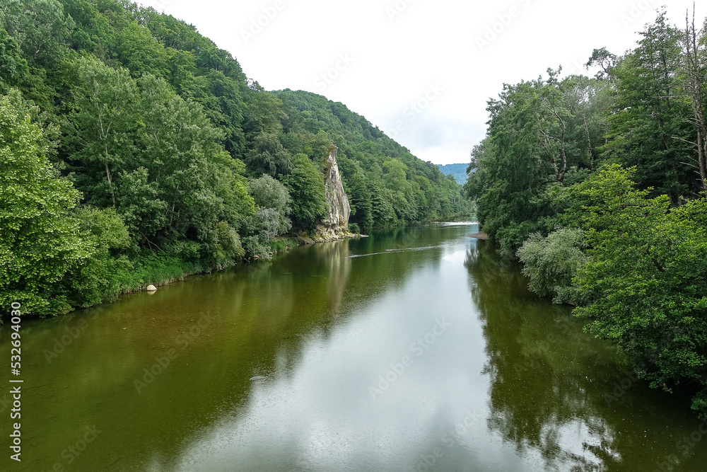 Rooster Scallop rock in the resort park. Dante's Gorge, Hot Spring. Russia 2021