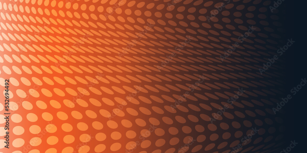 Obraz premium Brown and Orange Wavy Spotted Pattern, 3D Curved, Round Lit Transparent Surface - Abstract Futuristic Minimalist Background with Bright Light and Dotted Texture - Vector Illustration Template