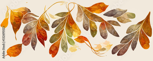 watercolor vector autumn banner with roses and leaves