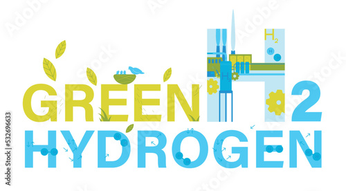 Green and blue hydrogen production. Editable vector illustratrion