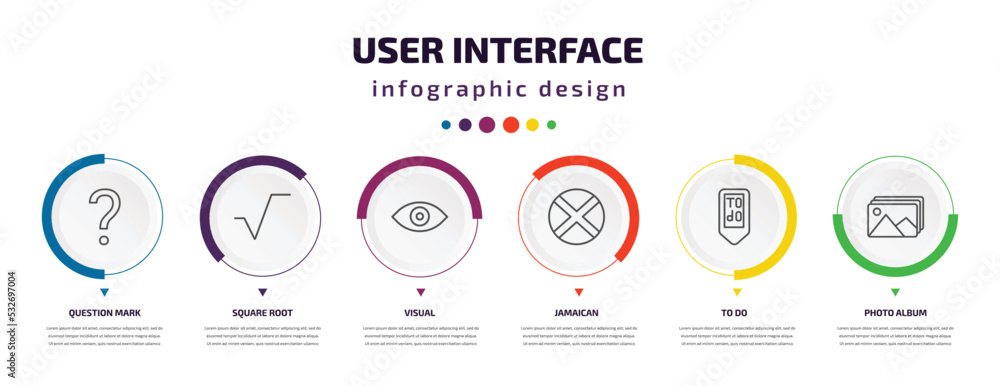 user interface infographic element with icons and 6 step or option ...