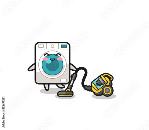 cute washing machine holding vacuum cleaner illustration